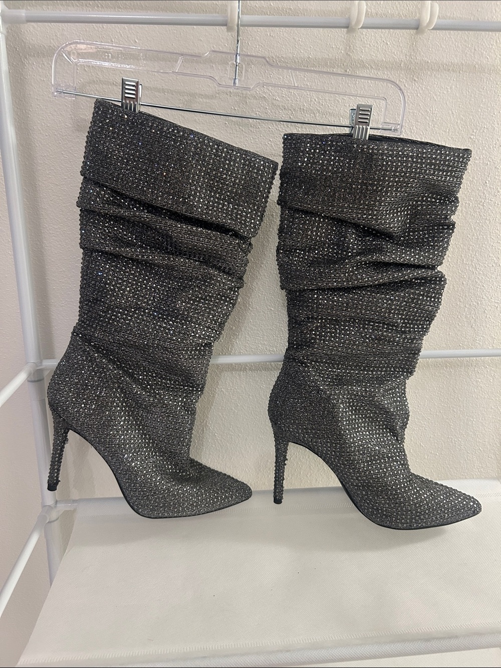 Jessica Simpson Gunmetal Rhinestone Slouch Knee Boots